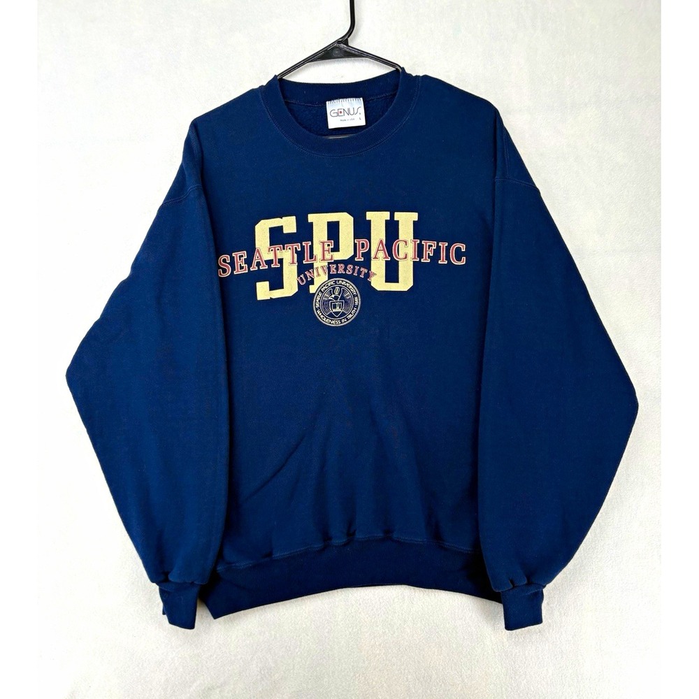 GENUS SPU Seattle Pacific University Crewneck Fleece Sweatshirt Blue Men's L